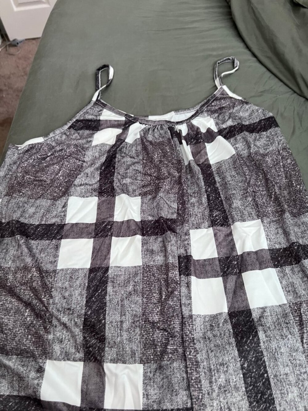 Gray Black White Plaid Spaghetti Strap Wide Leg Jumpsuit XL